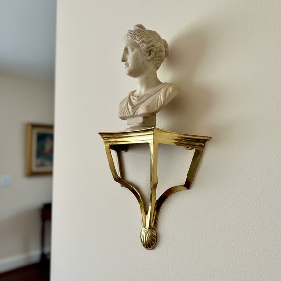 Pair Brass Wall Shelves-Art Deco-Hollywood Regency-Vintage Display-Classic-Metal